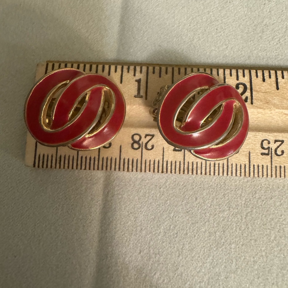 Ellen Degeneres Red Enamel Swirl Clip-On Earrings with Gold Accents - Picture 2 of 6